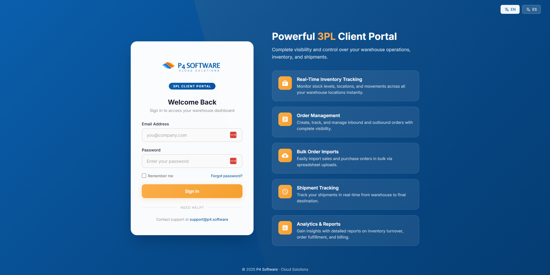 LogisticaHQ 3PL Client Portal Login Screen with Features