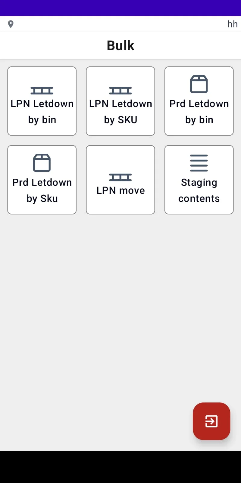 LogisticaHQ WMS Bulk module — LPN letdown by bin/SKU, product letdown by bin/SKU, LPN move, staging contents