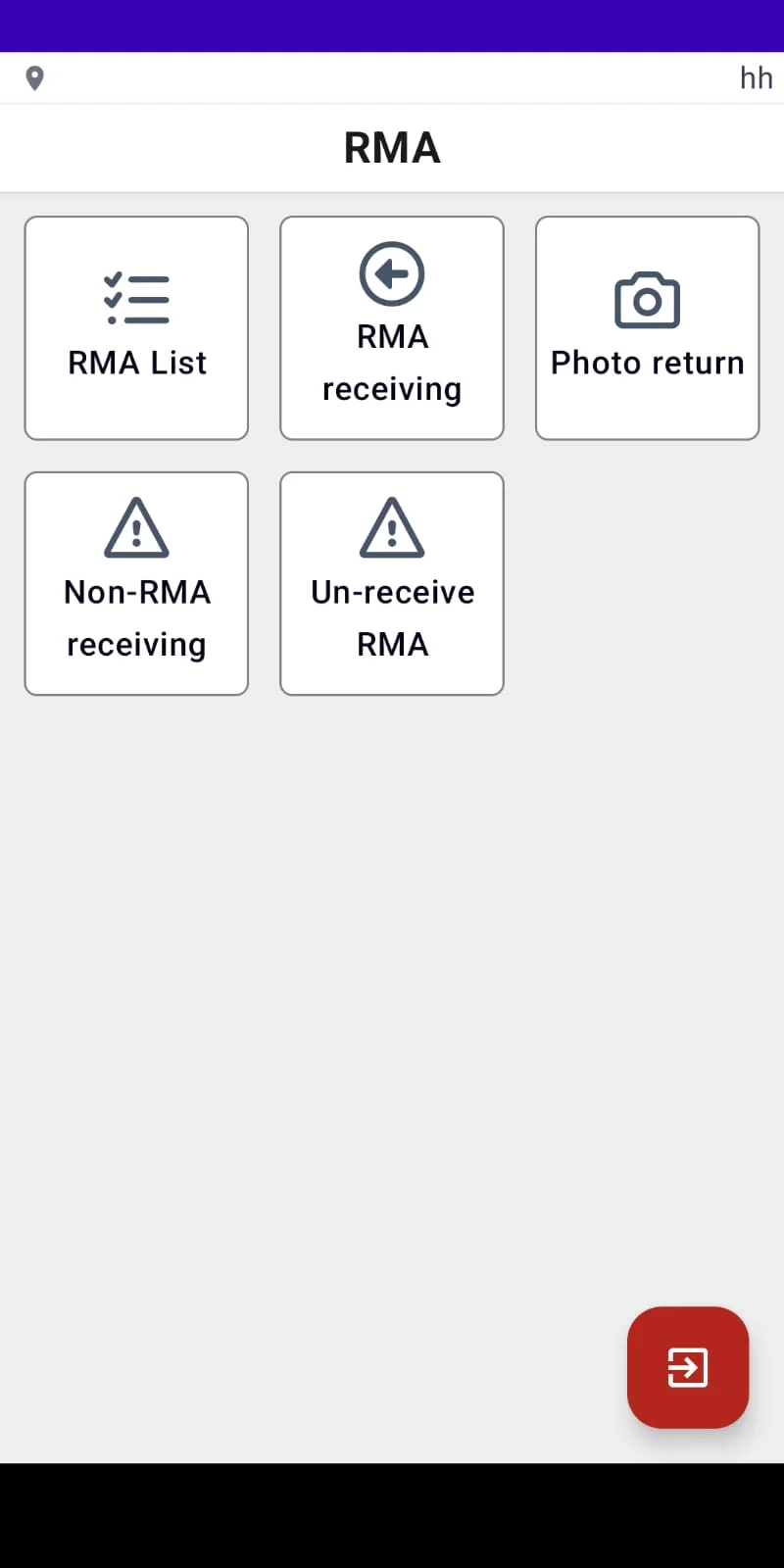 LogisticaHQ WMS RMA module — RMA List, RMA receiving, Photo return, Non-RMA receiving, Un-receive RMA
