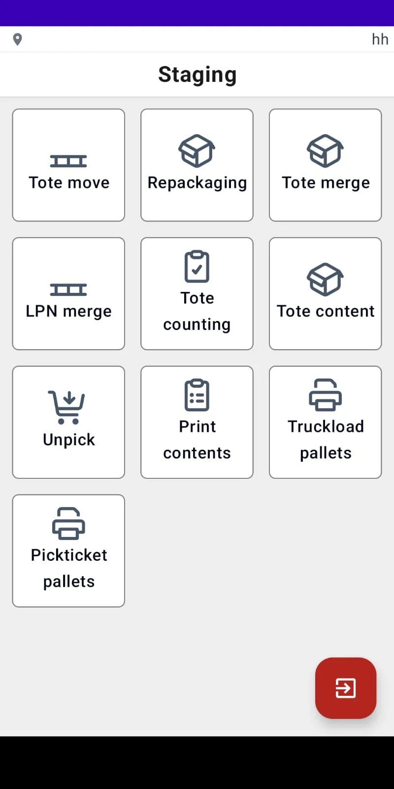LogisticaHQ WMS Staging module — Tote move, repackaging, tote merge, LPN merge, tote counting, unpick, print contents, truckload pallets